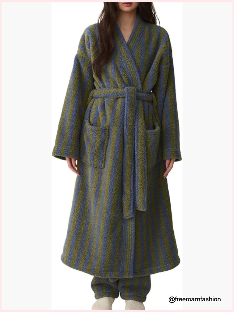 Fluffy Plush Long Bathrobe Cozy Warm Fuzzy Robe With Pockets